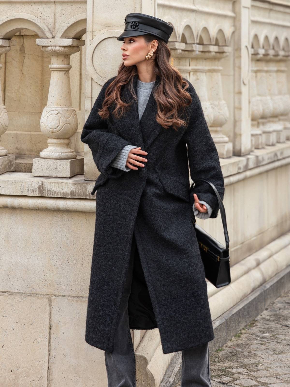 Пальто з широкими лацканами чорне | 91781 Пальто з широкими лацканами чорне | 91781