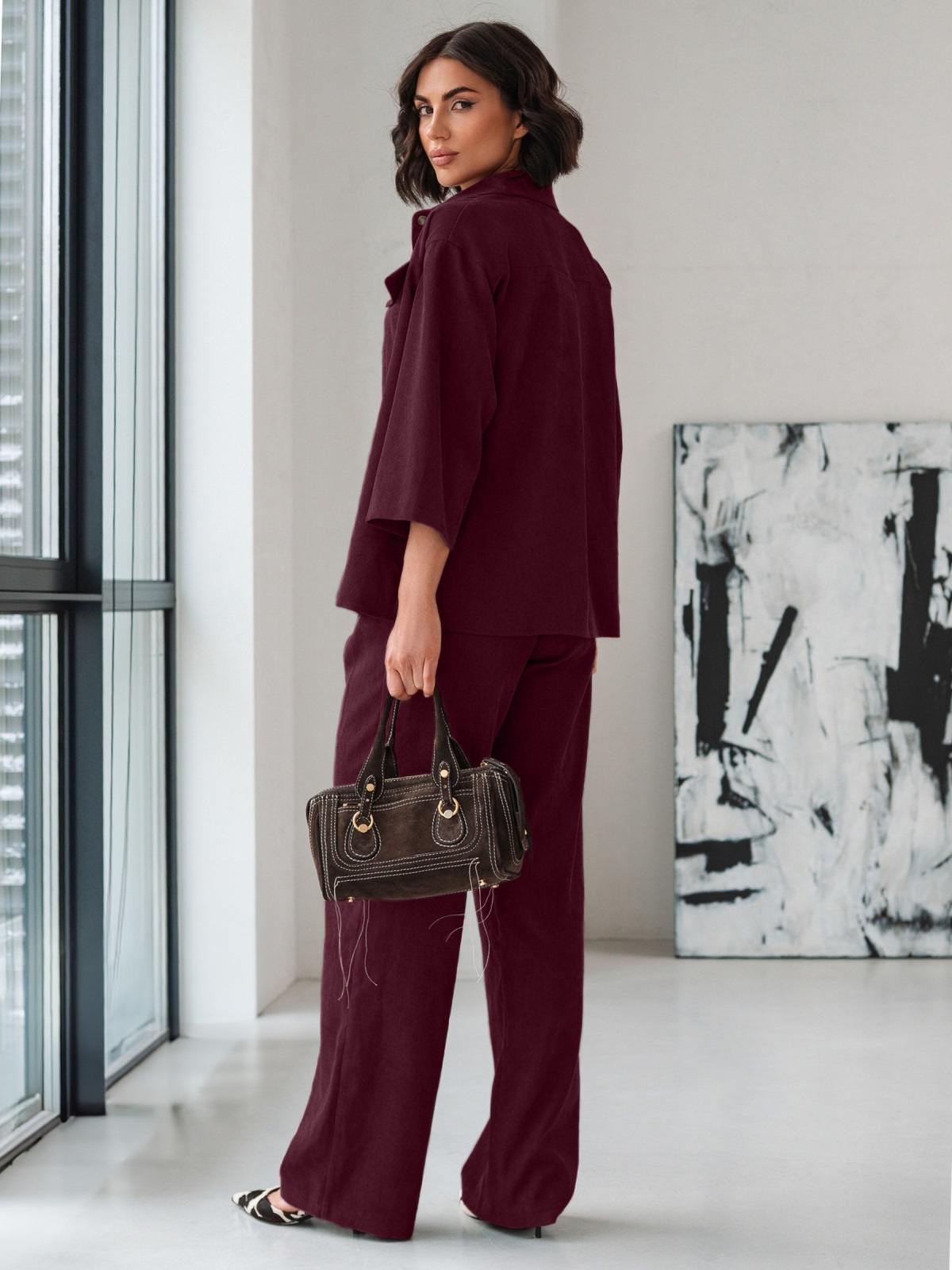 Костюм-двійка з мікровельвету бордовий | 91676