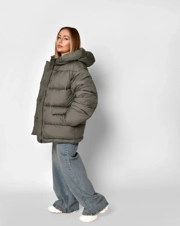 Жіночий короткий пуховик oversize хакі | 91303