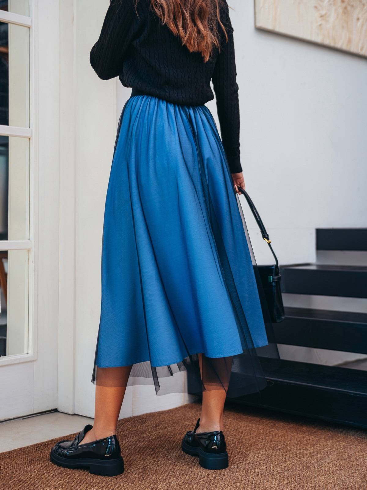 Стильна двошарова спідниця-напівсонце синя | 91423 Стильна двошарова спідниця-напівсонце синя | 91423