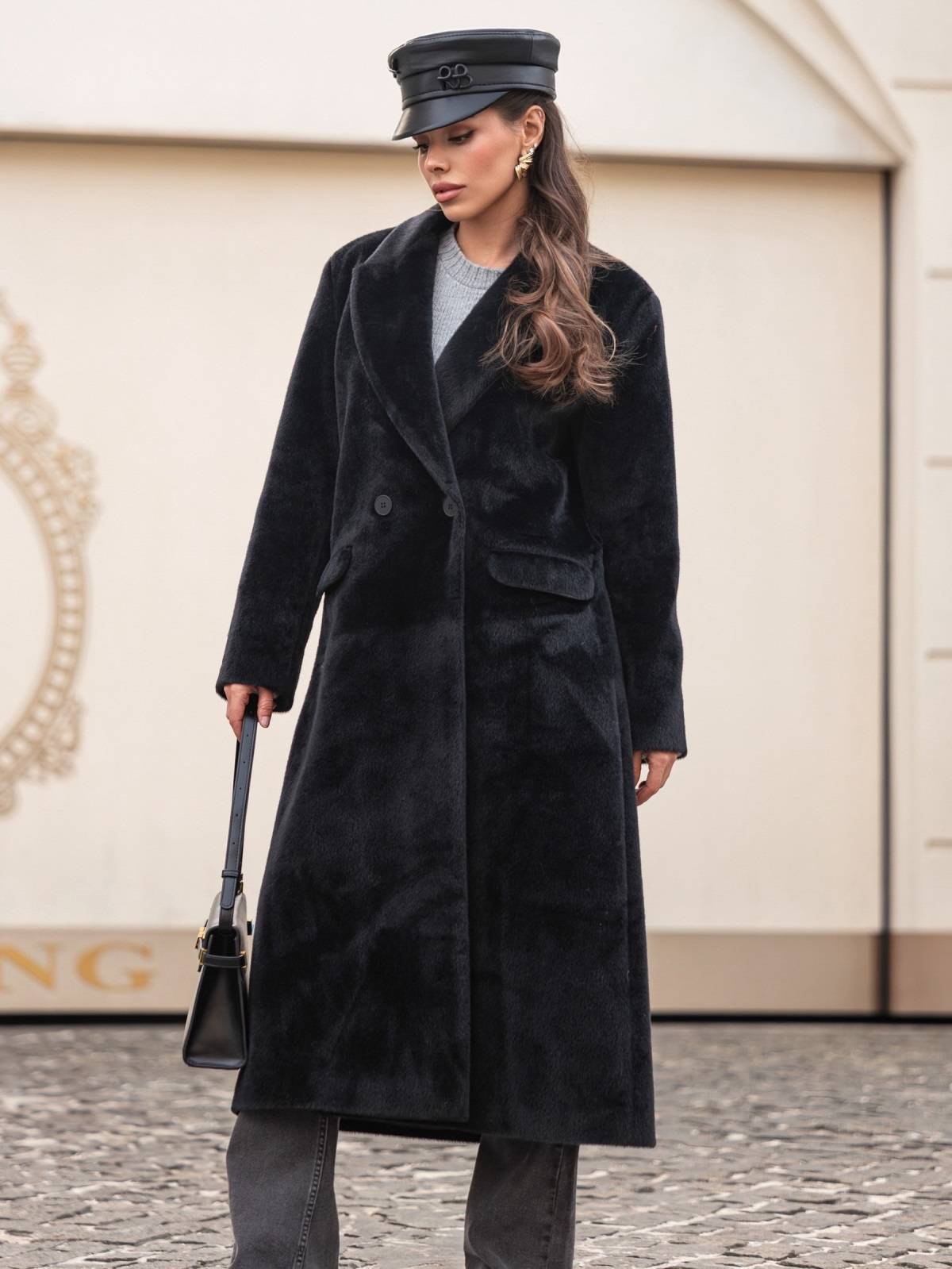 Елегантне пальто зі штучного хутра чорне | 91759 Елегантне пальто зі штучного хутра чорне | 91759