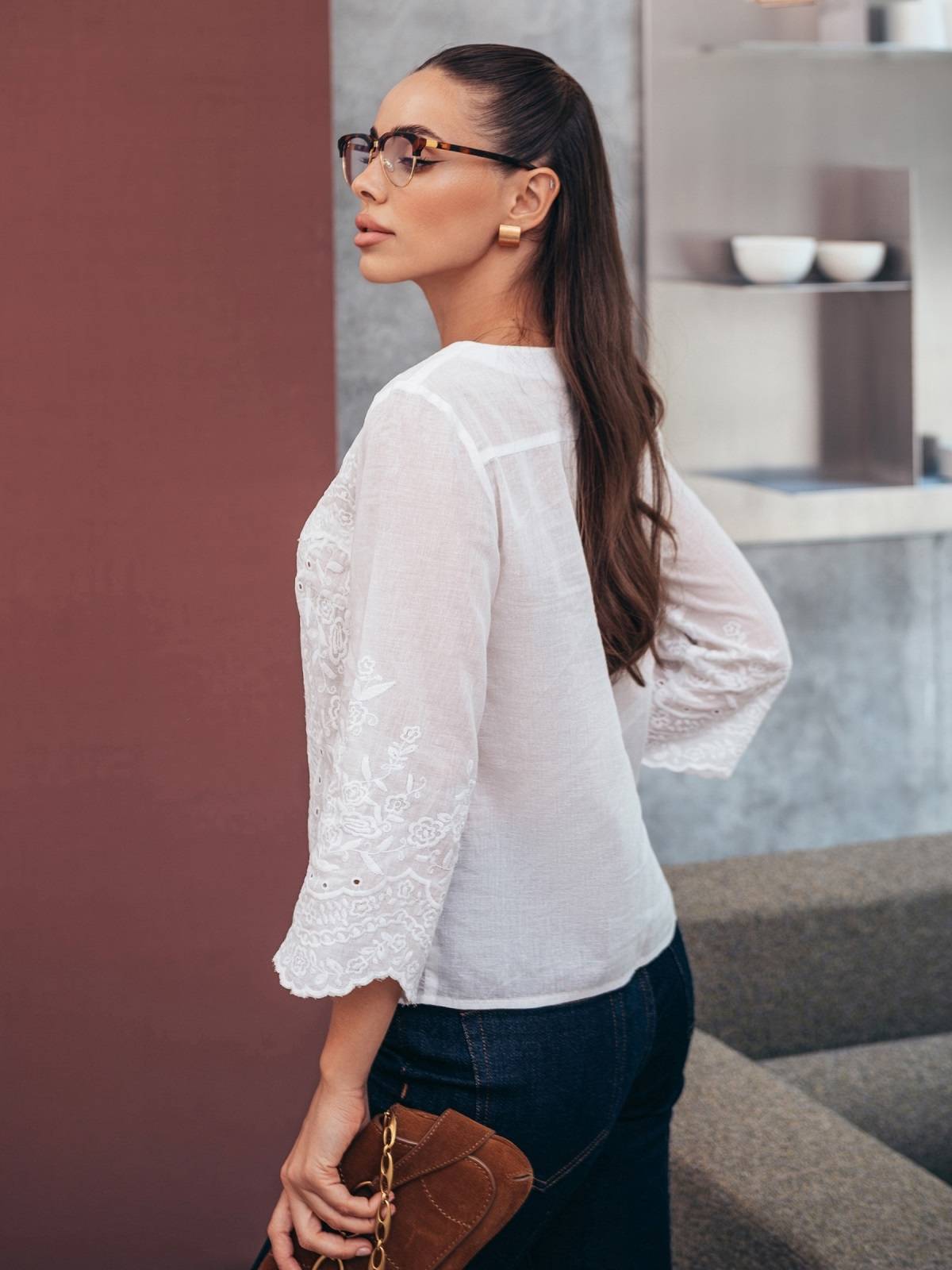 Блузка молочна з бавовняної прошви | 91131