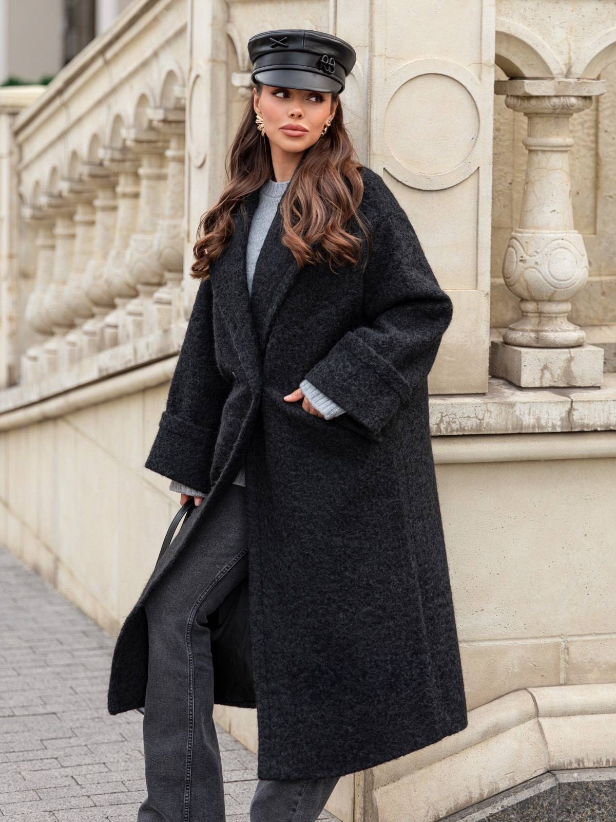 Пальто з широкими лацканами чорне | 91781 Пальто з широкими лацканами чорне | 91781