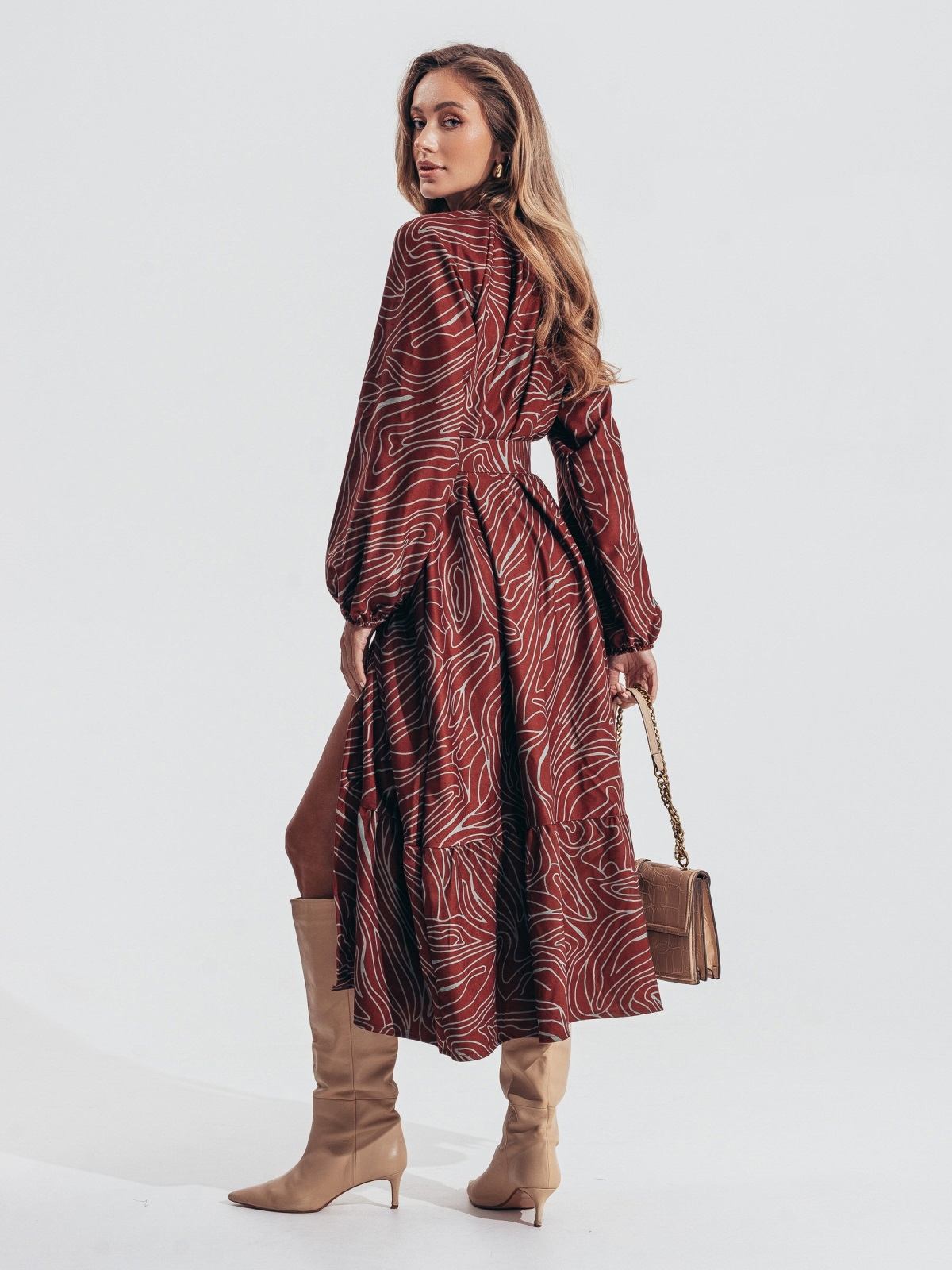 Сукня в принт з мікровельвету коричнева | 91656 Сукня в принт з мікровельвету коричнева | 91656