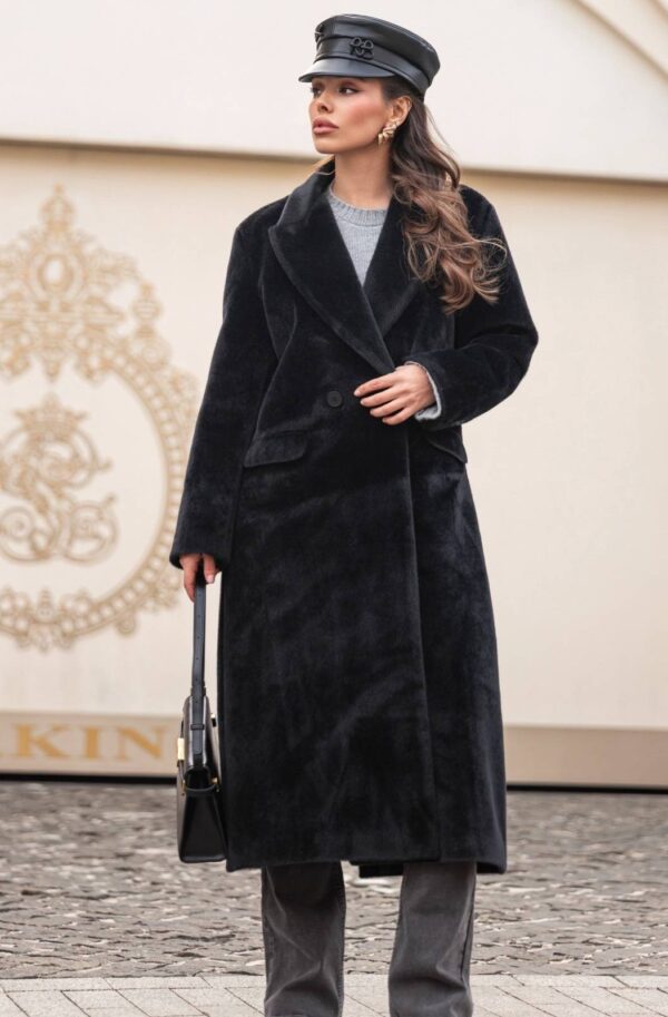 Елегантне пальто зі штучного хутра чорне | 91759