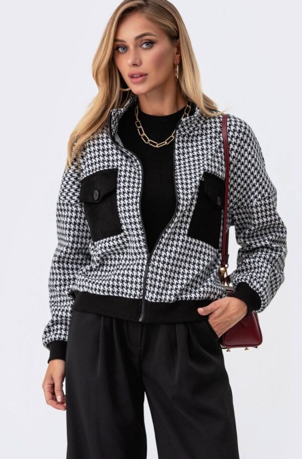 Бомбер вовняний в принт гусяча лапка | 91968