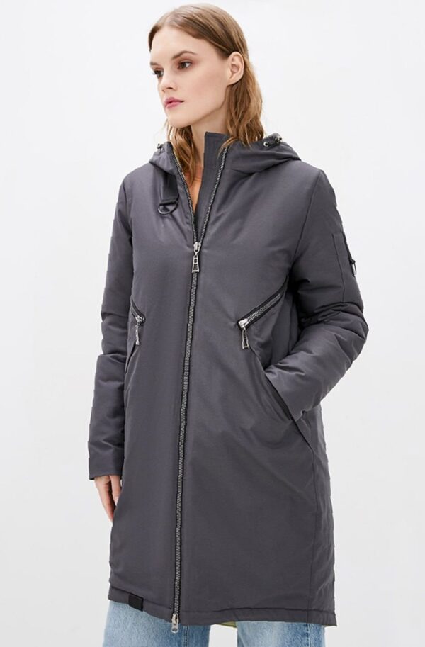 Демісезонна куртка-парка на теплу зиму сіра | 92065
