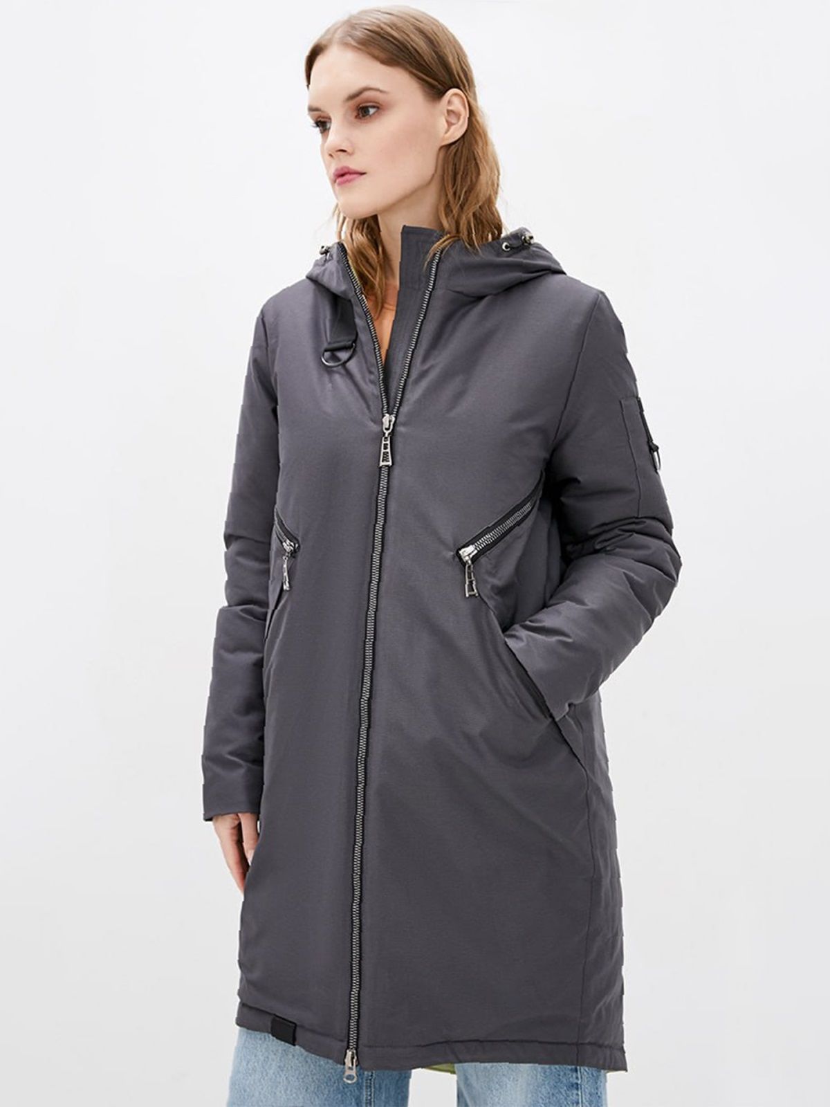 Демісезонна куртка-парка на теплу зиму сіра | 92065