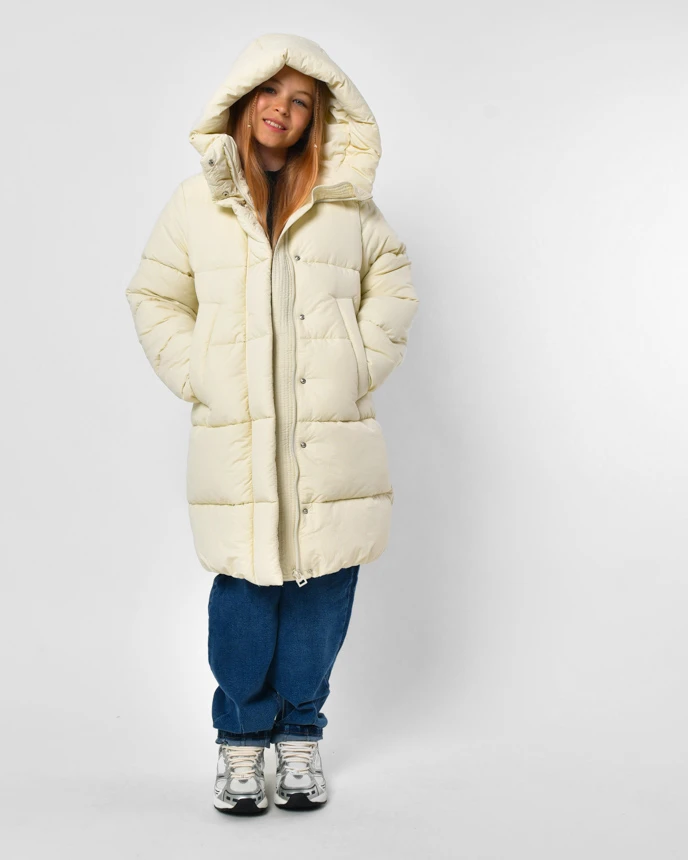 Зимовий пуховик для дівчаток молочний | 92222
