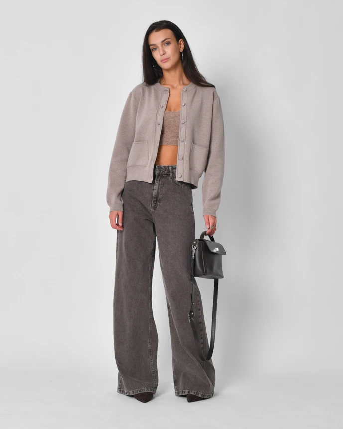 Широкі джинси сірі з ефектом варки | 92295 Широкі джинси сірі з ефектом варки | 92295