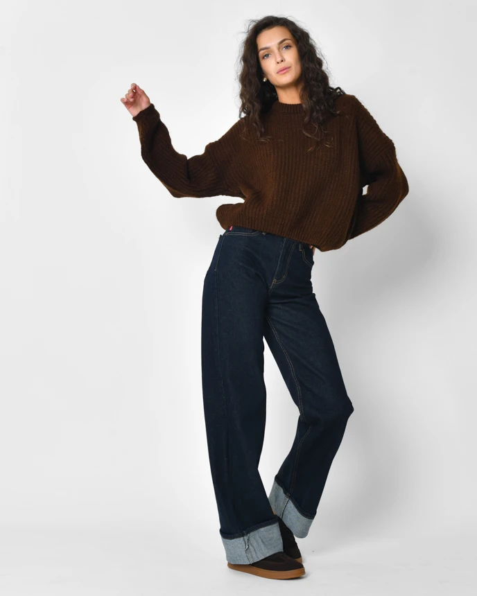 Вільні джинси прямого крою темно-сині | 92236