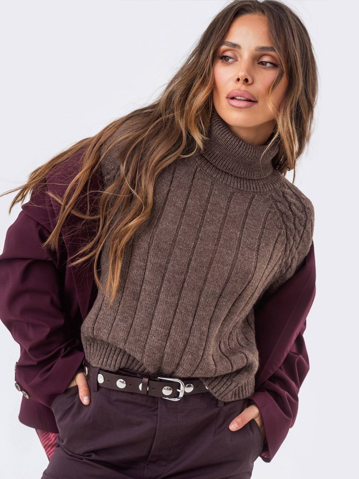 Светр вільного крою вовна з акрилом коричневий | 92147