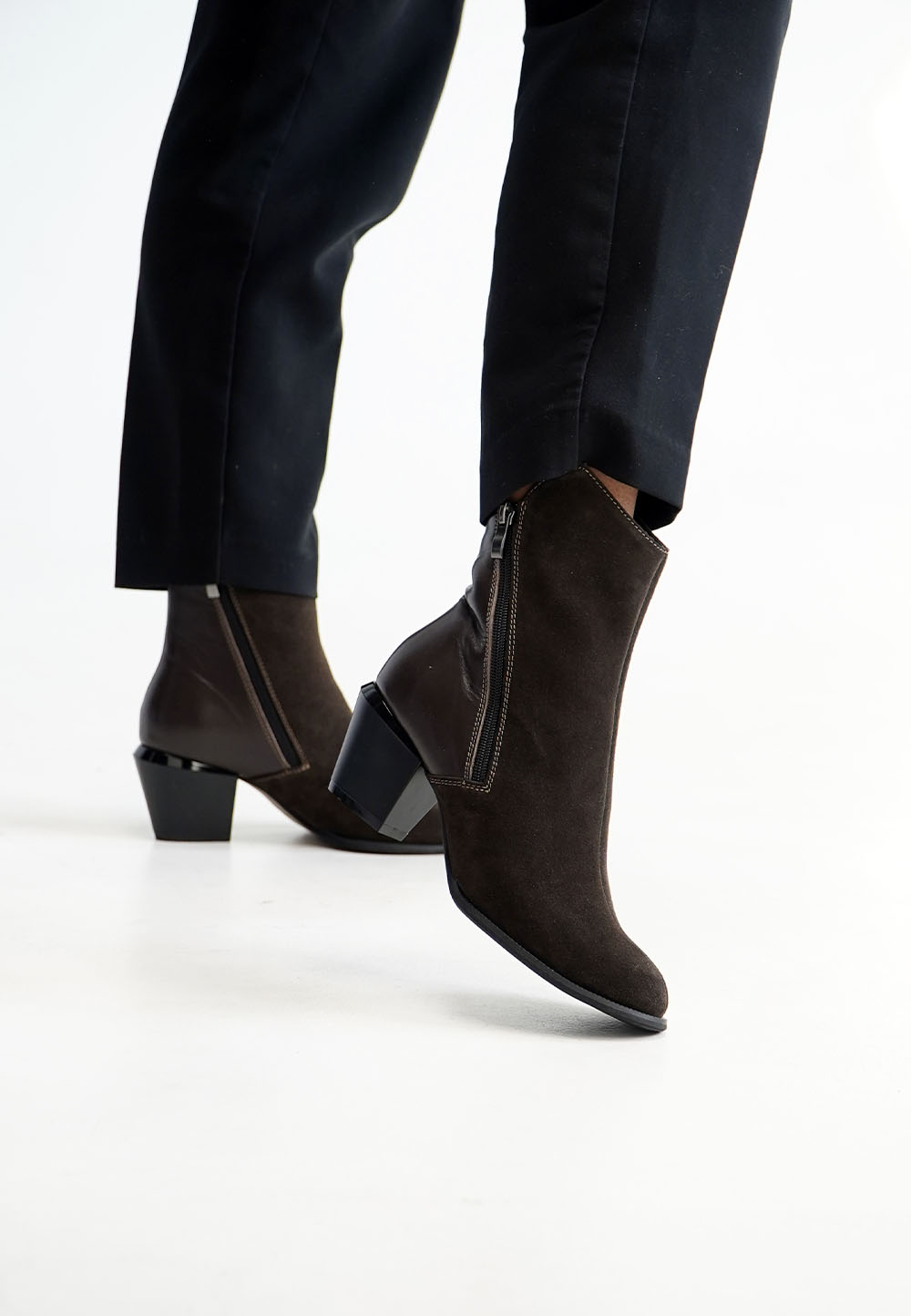 Черевики комбінація шкіри та замші коричневі | 92160 Черевики комбінація шкіри та замші коричневі | 92160