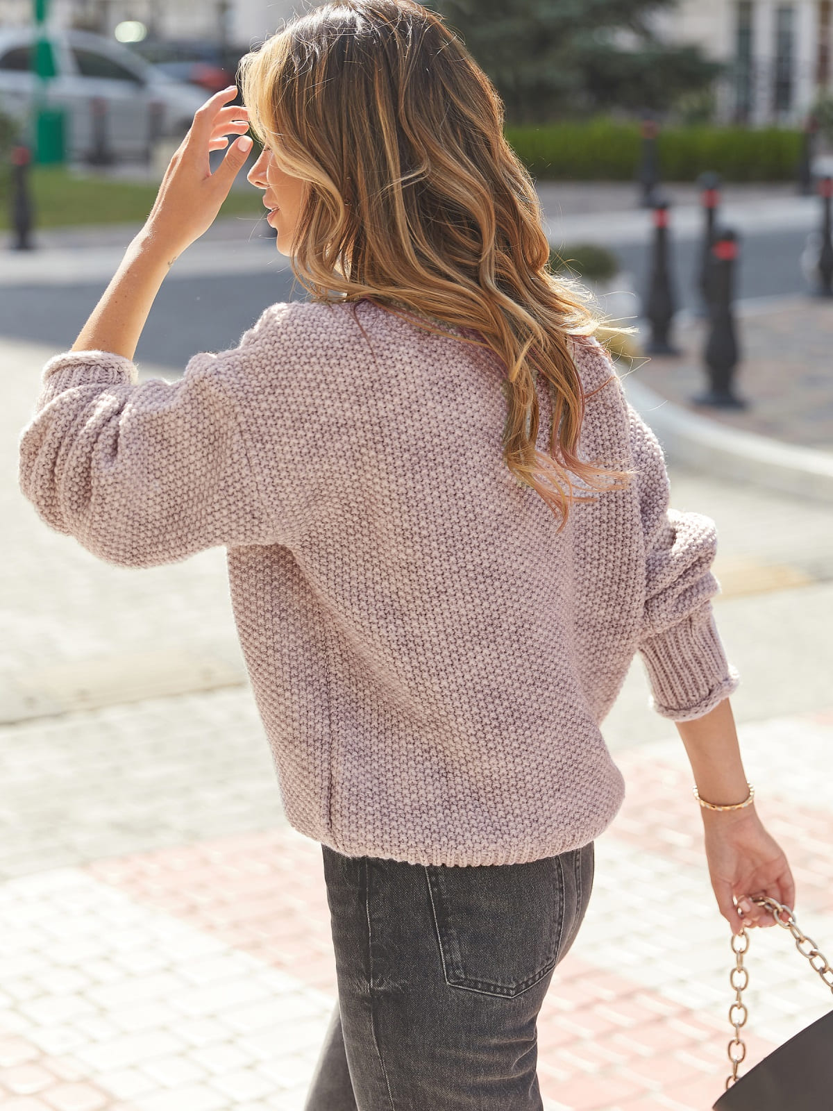 Напіввовняний рельєфний светр пудровий | 92440 Напіввовняний рельєфний светр пудровий | 92440