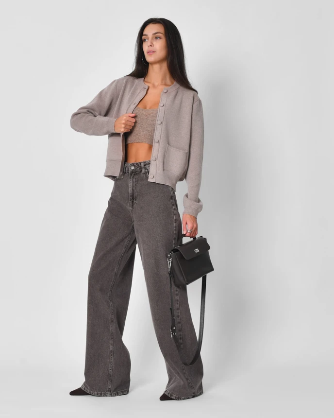 Широкі джинси сірі з ефектом варки | 92295 Широкі джинси сірі з ефектом варки | 92295