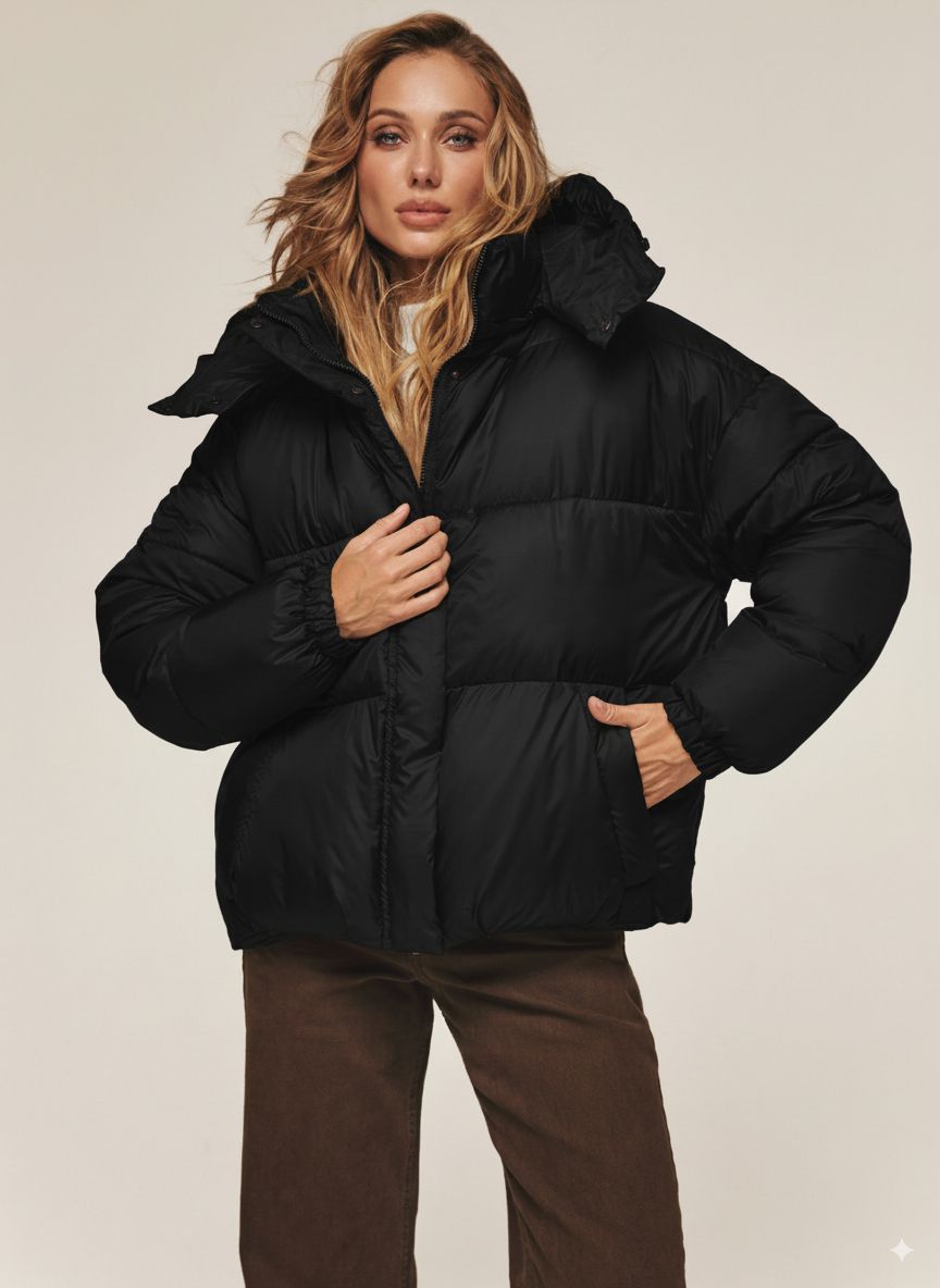 Коротка зимова куртка з каптуром чорна | 92045 Коротка зимова куртка з каптуром чорна | 92045