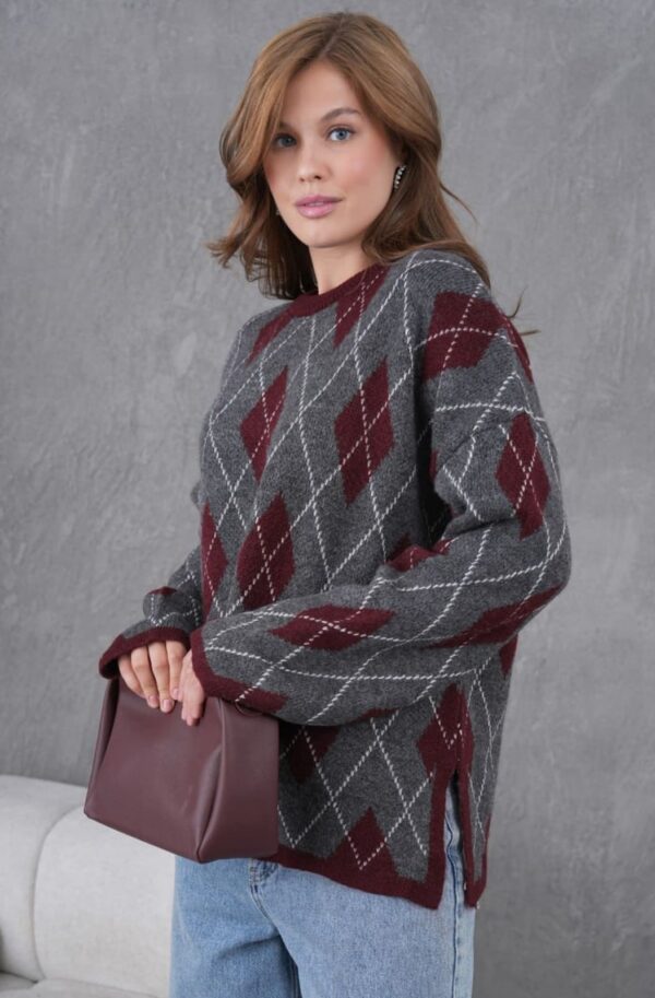 Джемпер з візерунком ромби темно-сірий | 92410