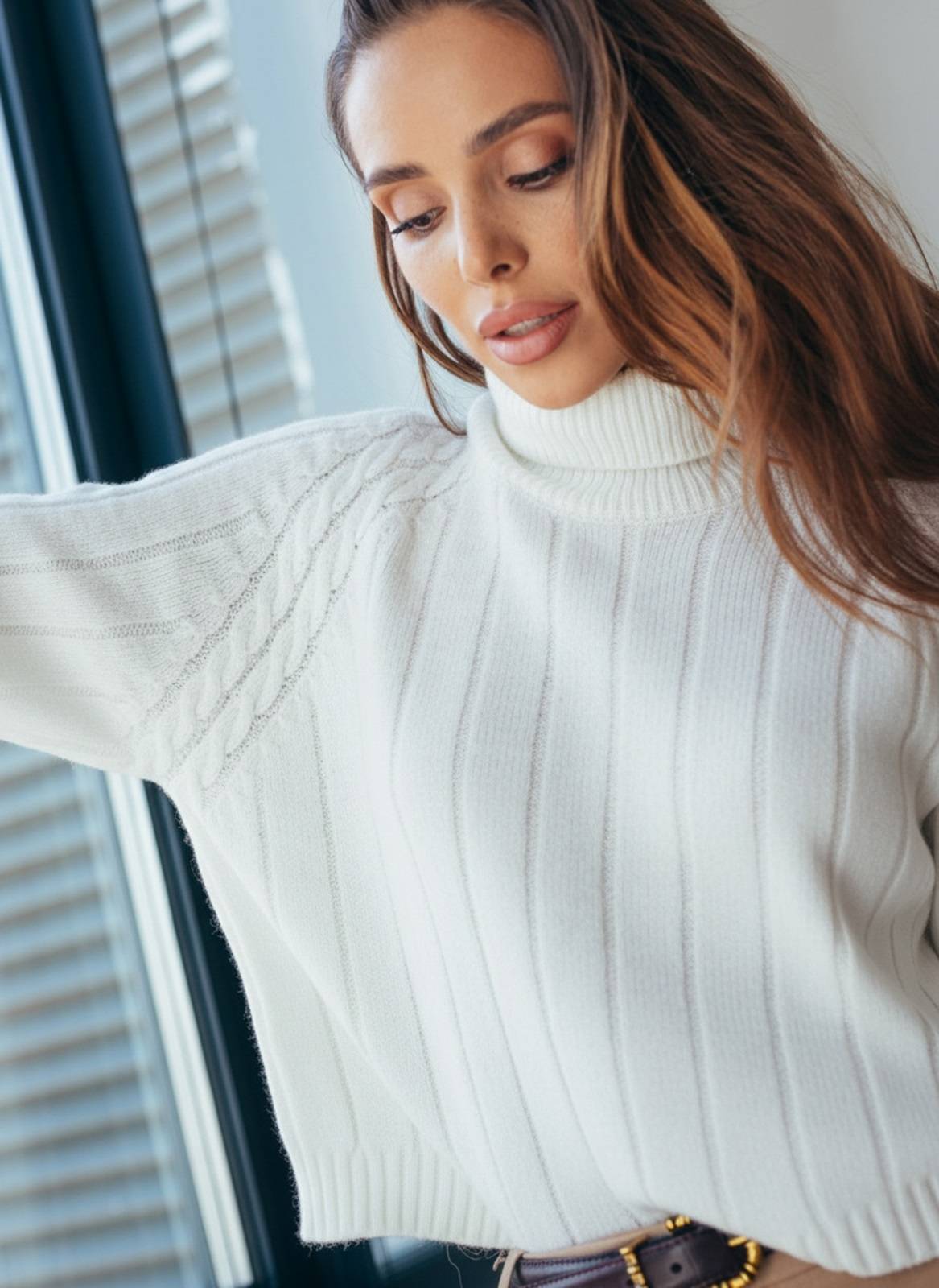 Светр вільного крою вовна з акрилом молочний | 92158