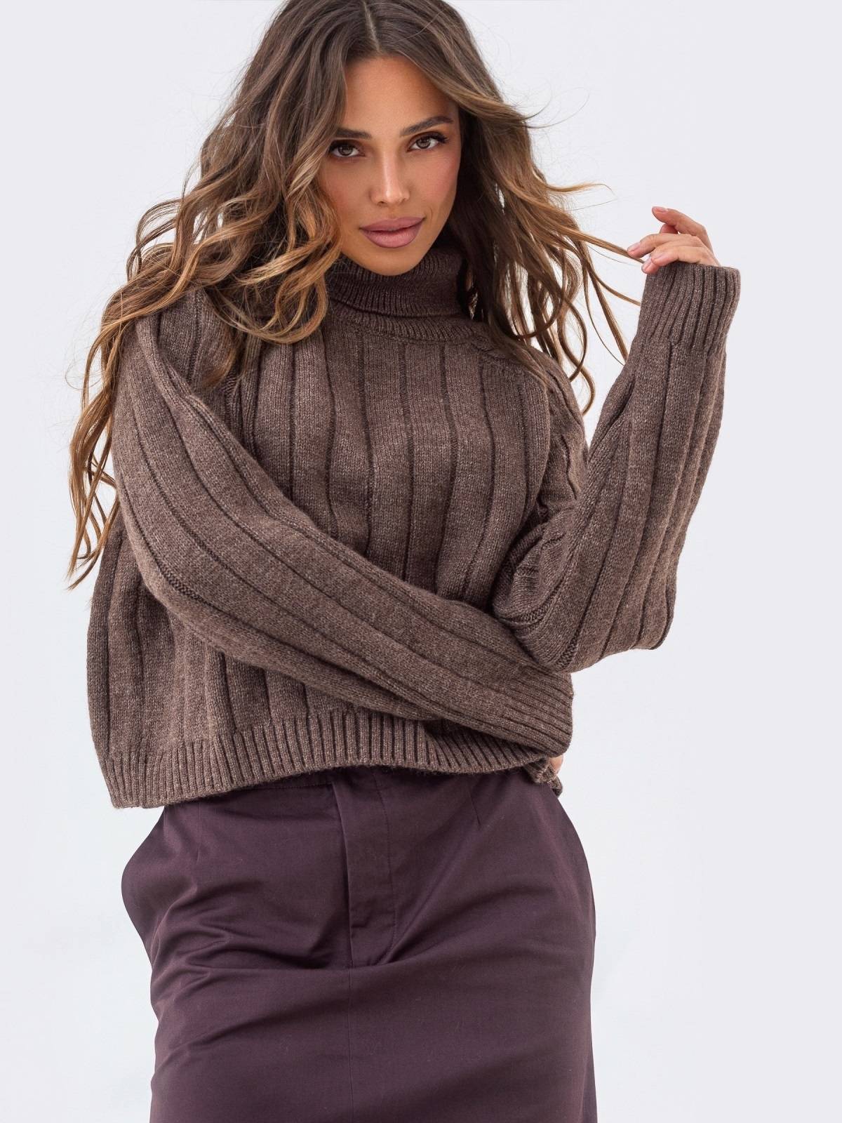 Светр вільного крою вовна з акрилом коричневий | 92147