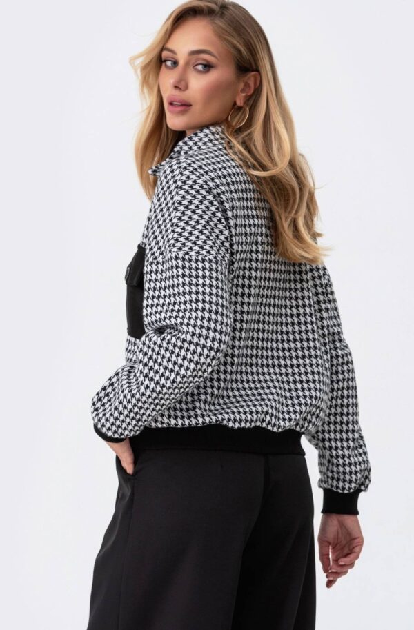 Бомбер вовняний в принт гусяча лапка | 91968