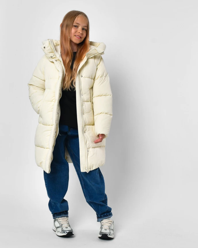 Зимовий пуховик для дівчаток молочний | 92222