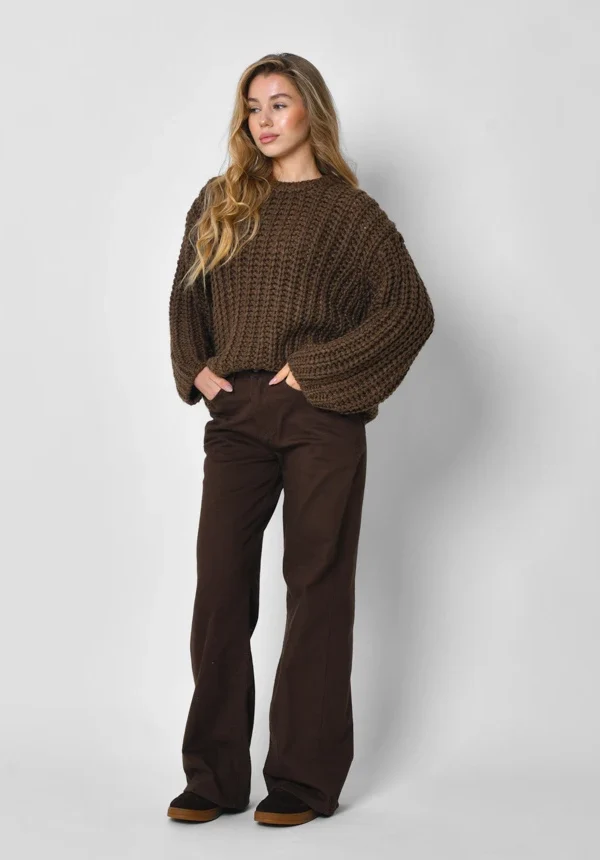 Широкі джинси прямого крою коричневі | 92312