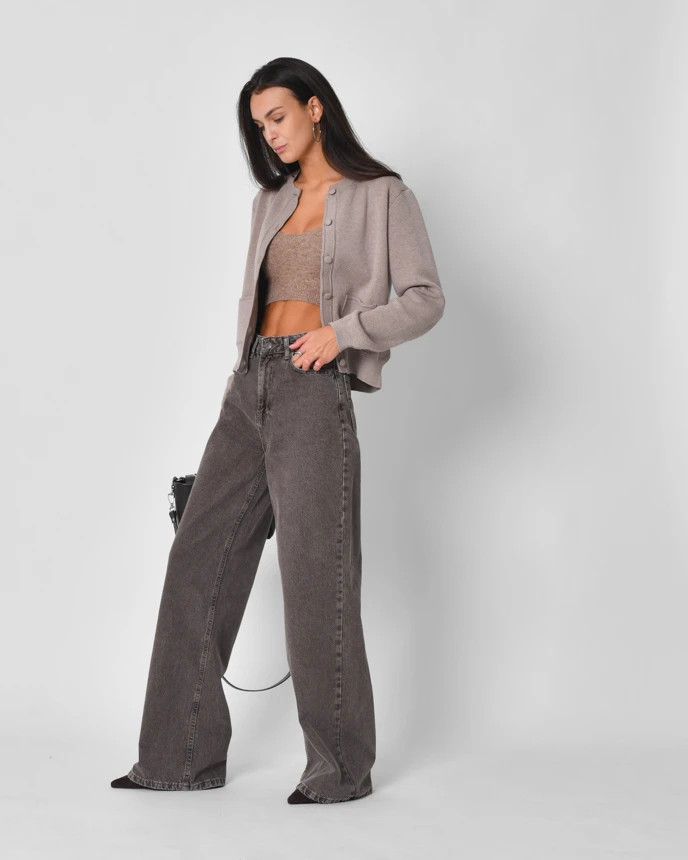 Широкі джинси сірі з ефектом варки | 92295 Широкі джинси сірі з ефектом варки | 92295