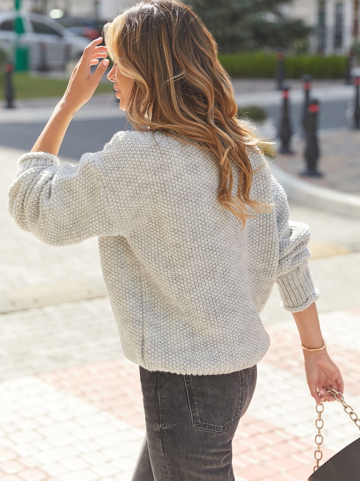 Напіввовняний рельєфний светр сірий | 92424