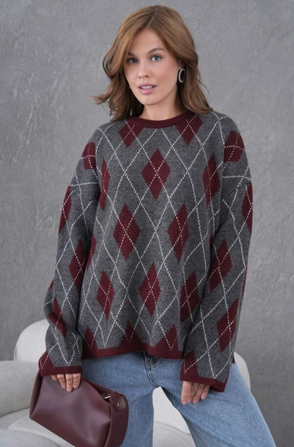 Джемпер з візерунком ромби темно-сірий | 92410