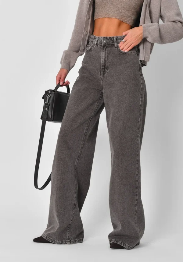 Широкі джинси сірі з ефектом варки | 92295