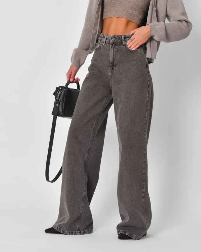 Широкі джинси сірі з ефектом варки | 92295 Широкі джинси сірі з ефектом варки | 92295