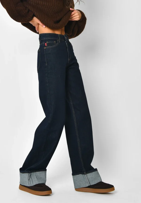 Вільні джинси прямого крою темно-сині | 92236