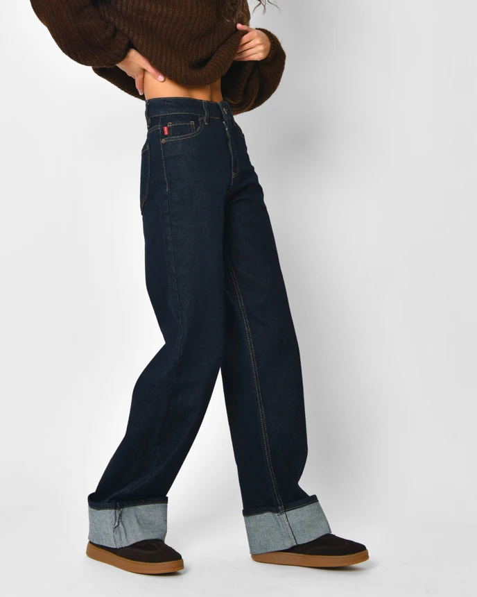 Вільні джинси прямого крою темно-сині | 92236