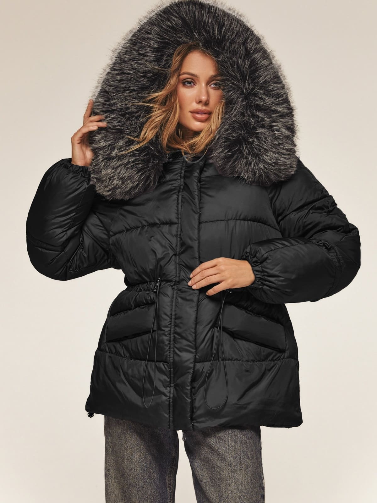 Куртка зі штучним хутром на комірі чорна | 92467 Куртка зі штучним хутром на комірі чорна | 92467