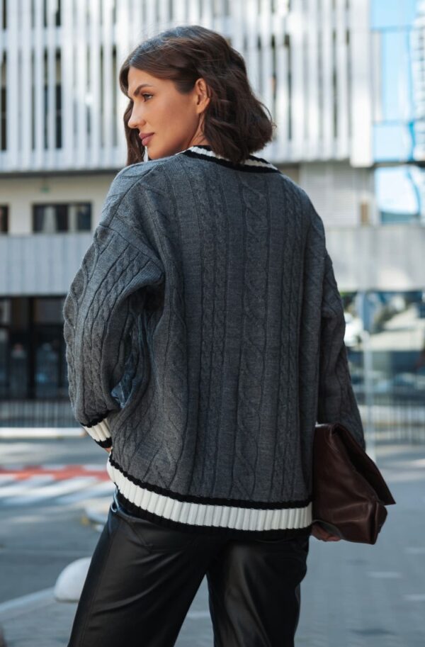 В'язана кофта з візерунком коси сіра | 92341