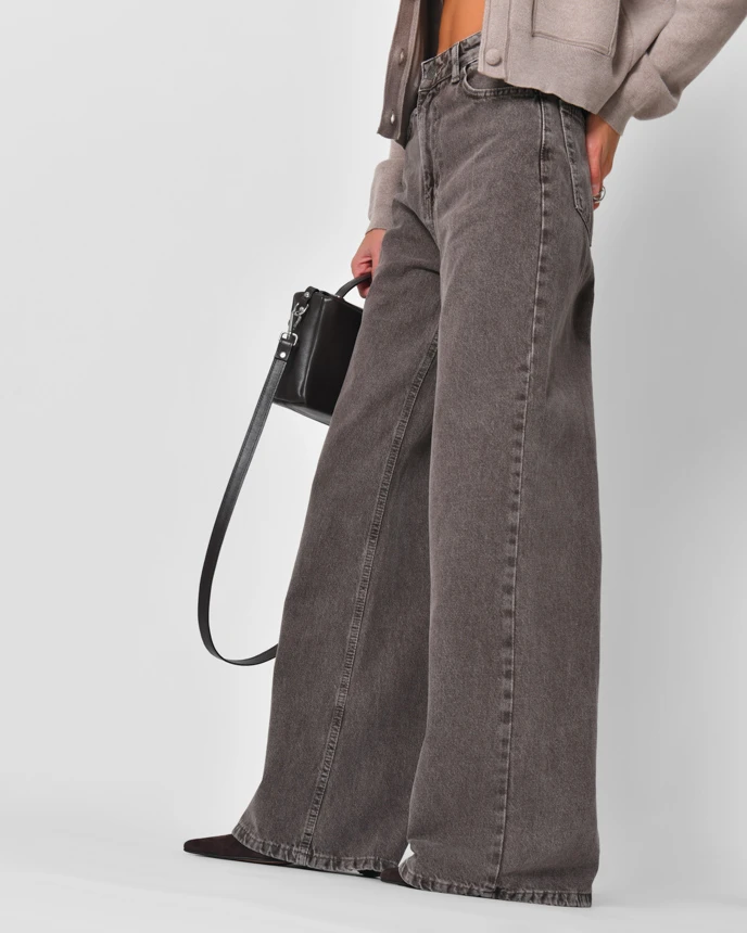 Широкі джинси сірі з ефектом варки | 92295 Широкі джинси сірі з ефектом варки | 92295