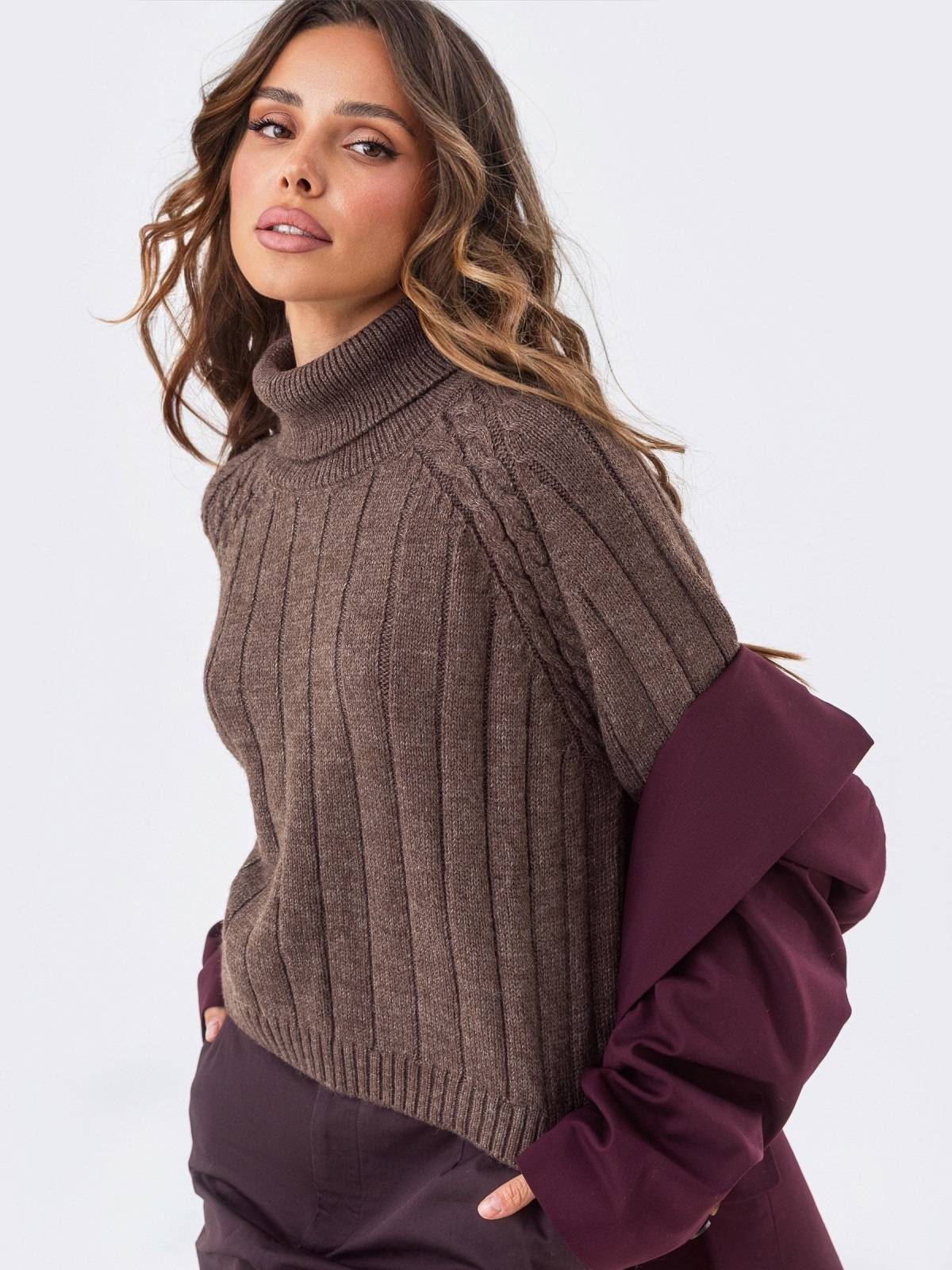 Светр вільного крою вовна з акрилом коричневий | 92147