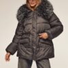 Куртка зі штучним хутром на комірі темно-сіра | 92479