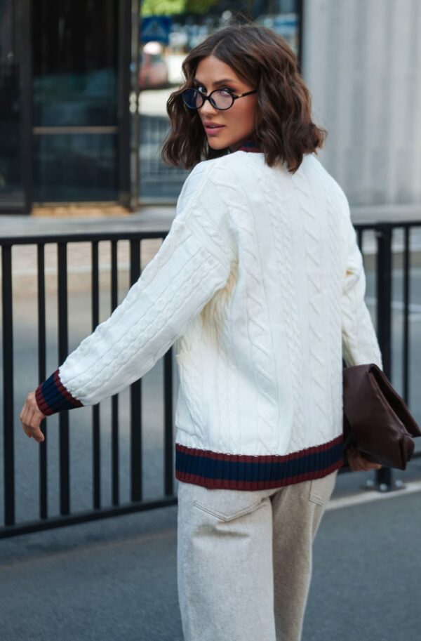 В'язана кофта з візерунком коси біла | 92329