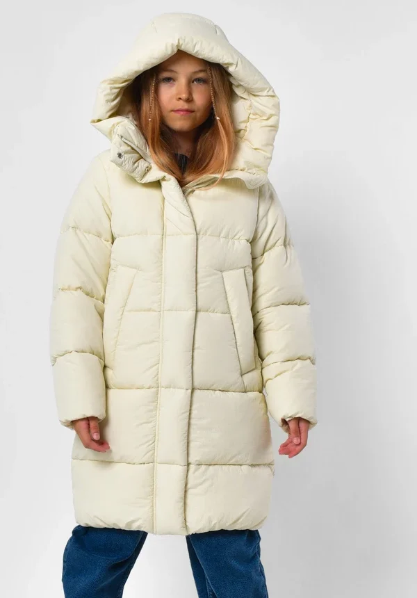 Зимовий пуховик для дівчаток молочний | 92222