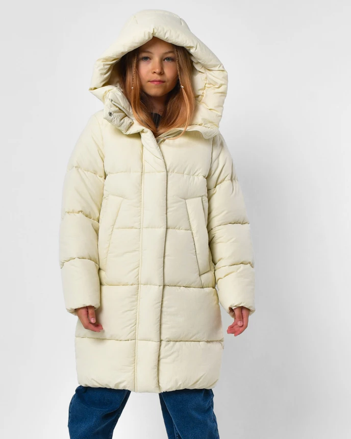 Зимовий пуховик для дівчаток молочний | 92222