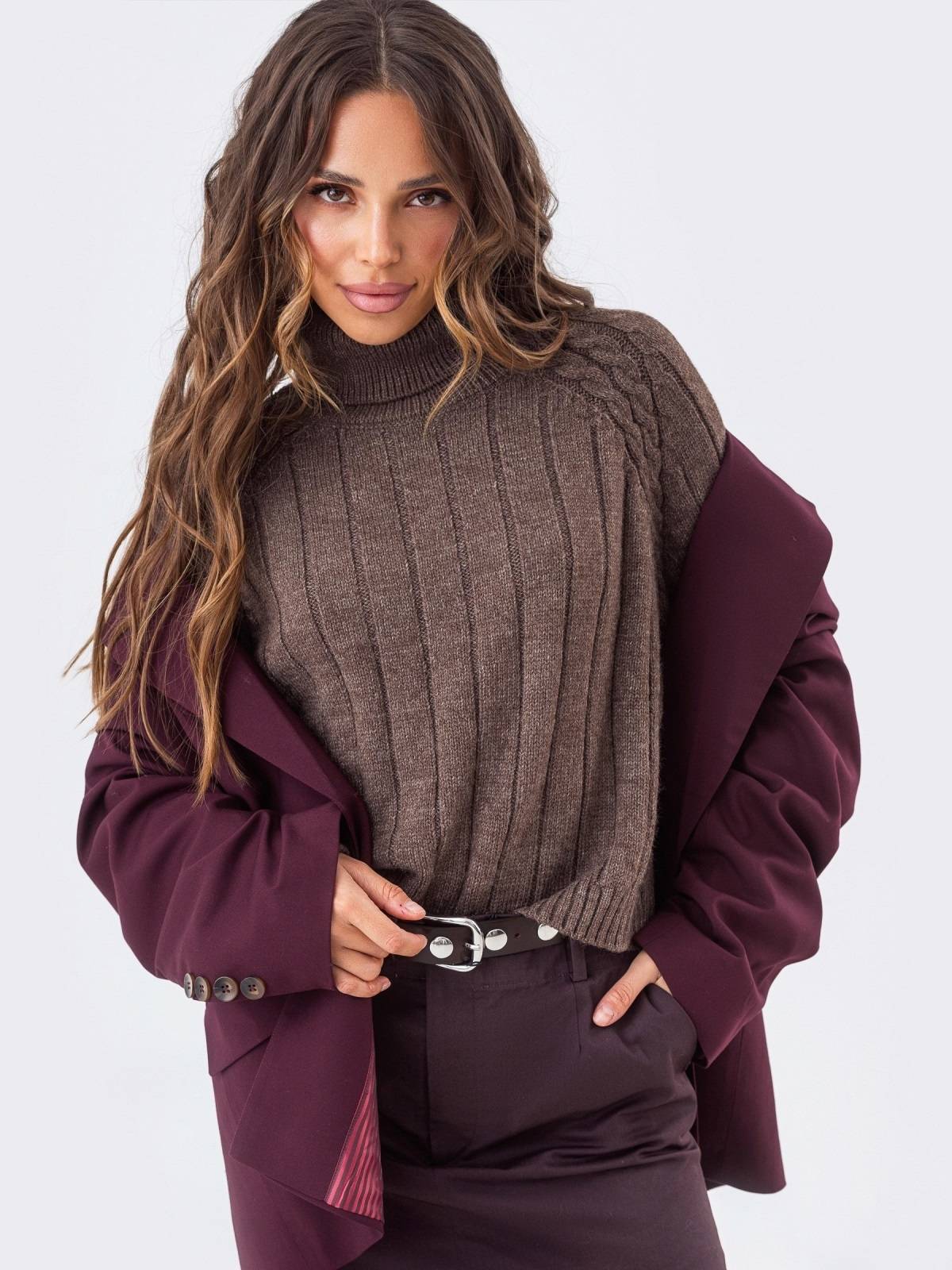 Светр вільного крою вовна з акрилом коричневий | 92147