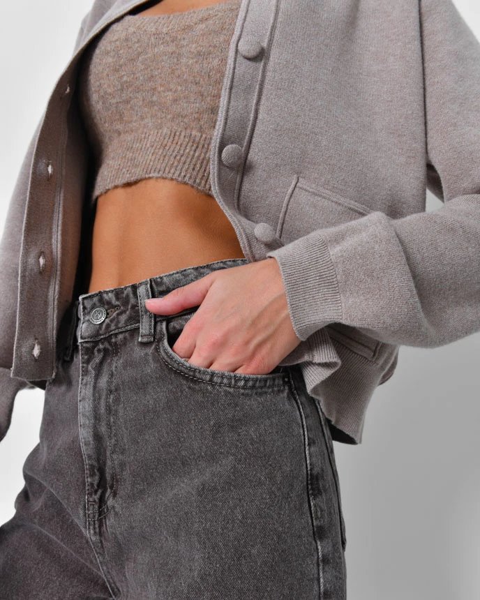 Широкі джинси сірі з ефектом варки | 92295 Широкі джинси сірі з ефектом варки | 92295