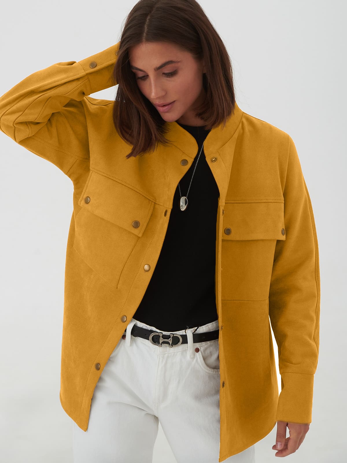 Подовжена замшева сорочка гірчична | 92643 Подовжена замшева сорочка гірчична | 92643