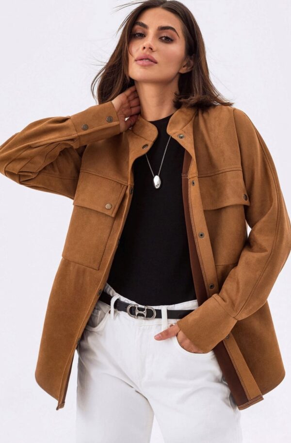 Подовжена замшева сорочка коричнева | 92674