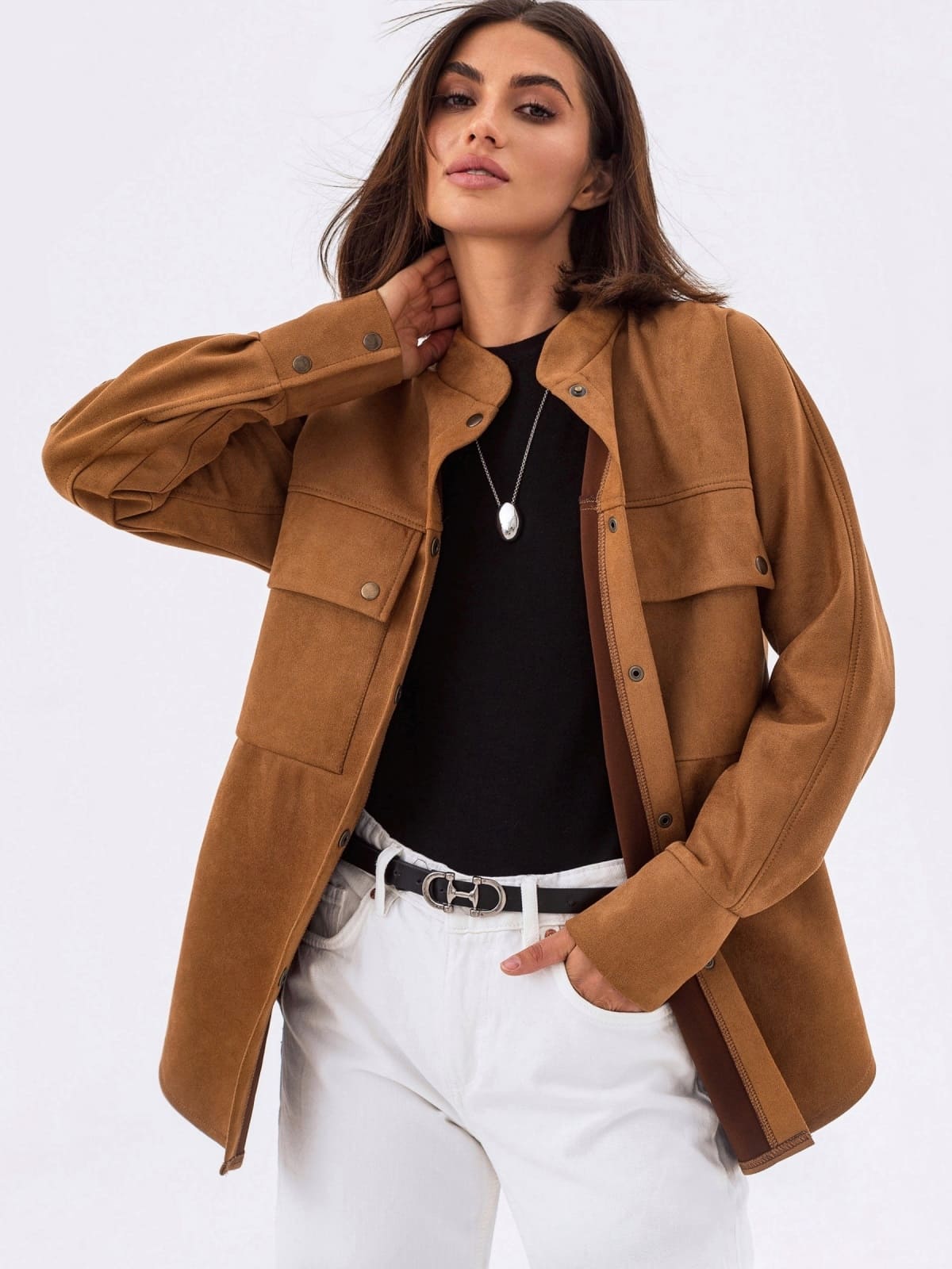 Подовжена замшева сорочка коричнева | 92674 Подовжена замшева сорочка коричнева | 92674