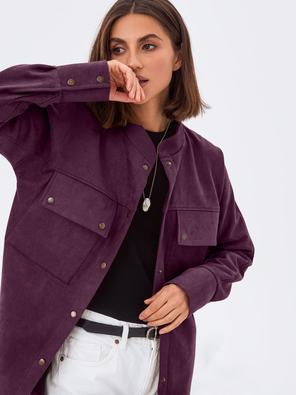 Подовжена замшева сорочка фіолетова | 92654 Подовжена замшева сорочка фіолетова | 92654