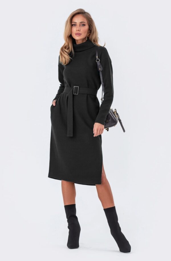 Трикотажна сукня з додаванням вовни чорна | 93238
