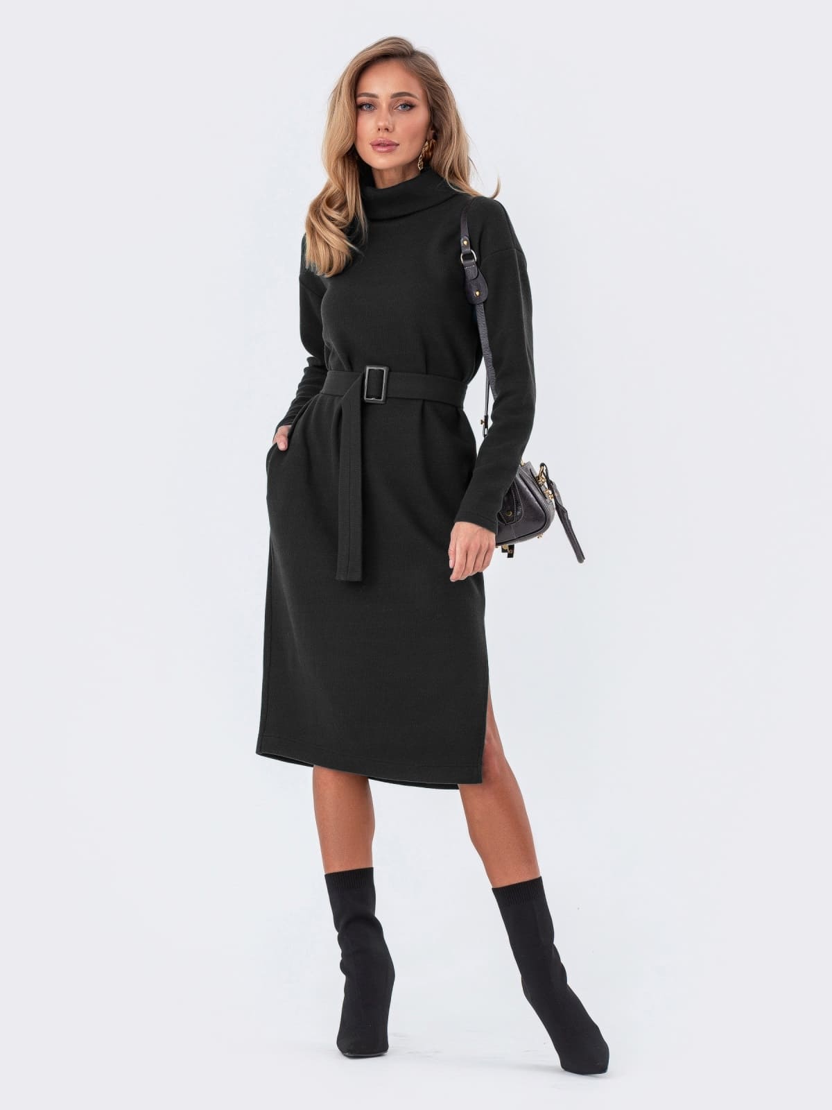 Трикотажна сукня з додаванням вовни чорна | 93238