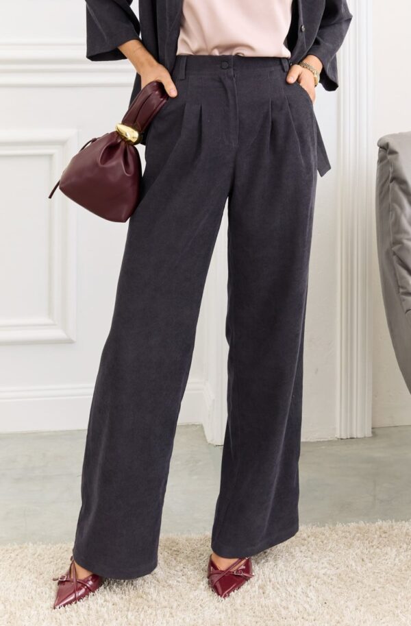 Вельветові штани широкого крою темно-сірі | 92513